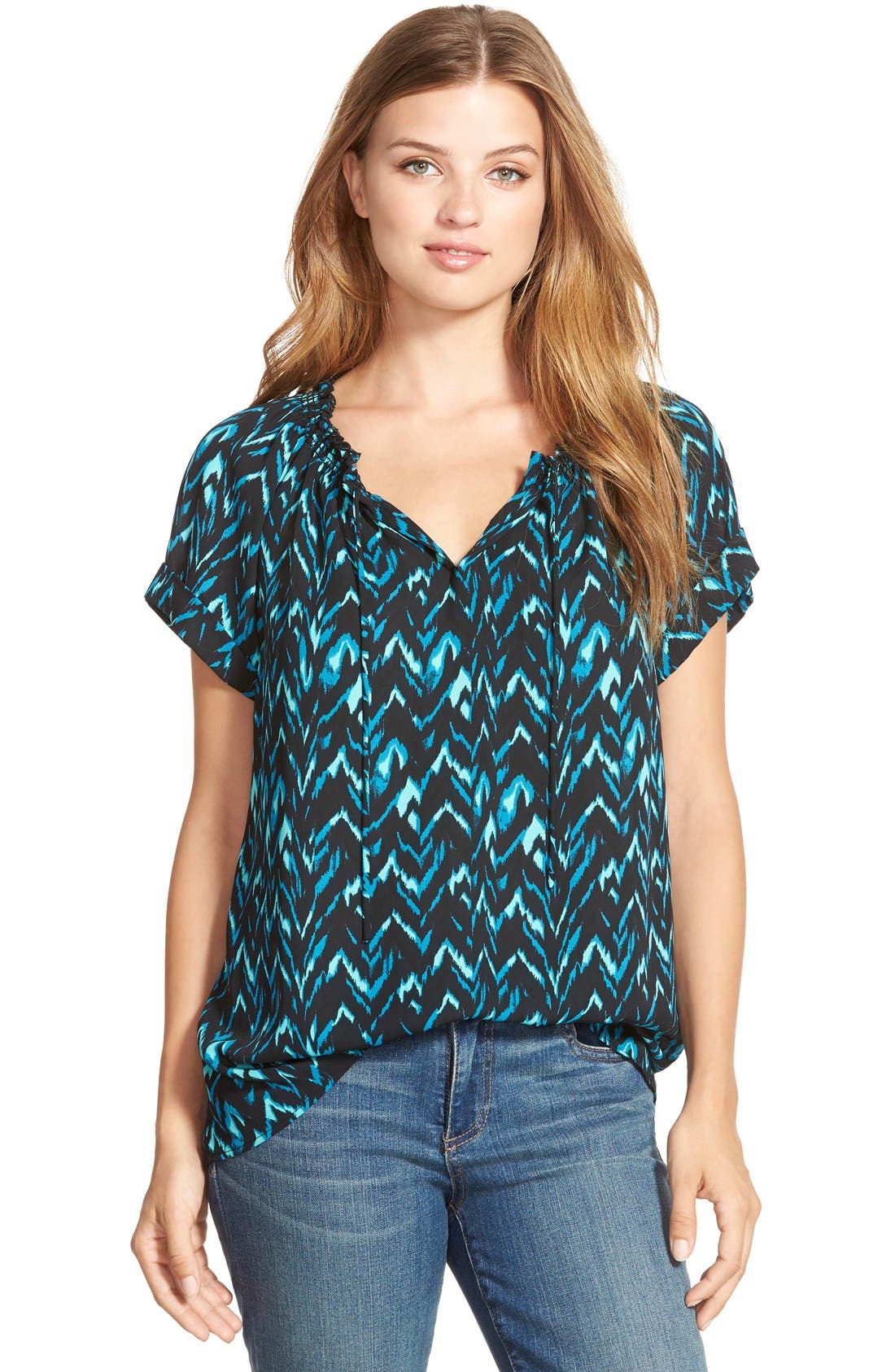 Caslon® Cuffed Sleeve Peasant Top (Regular & Petite) Nordstrom