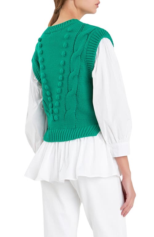 Shop English Factory Mixed Media Cable Stitch Sweater In Green/white