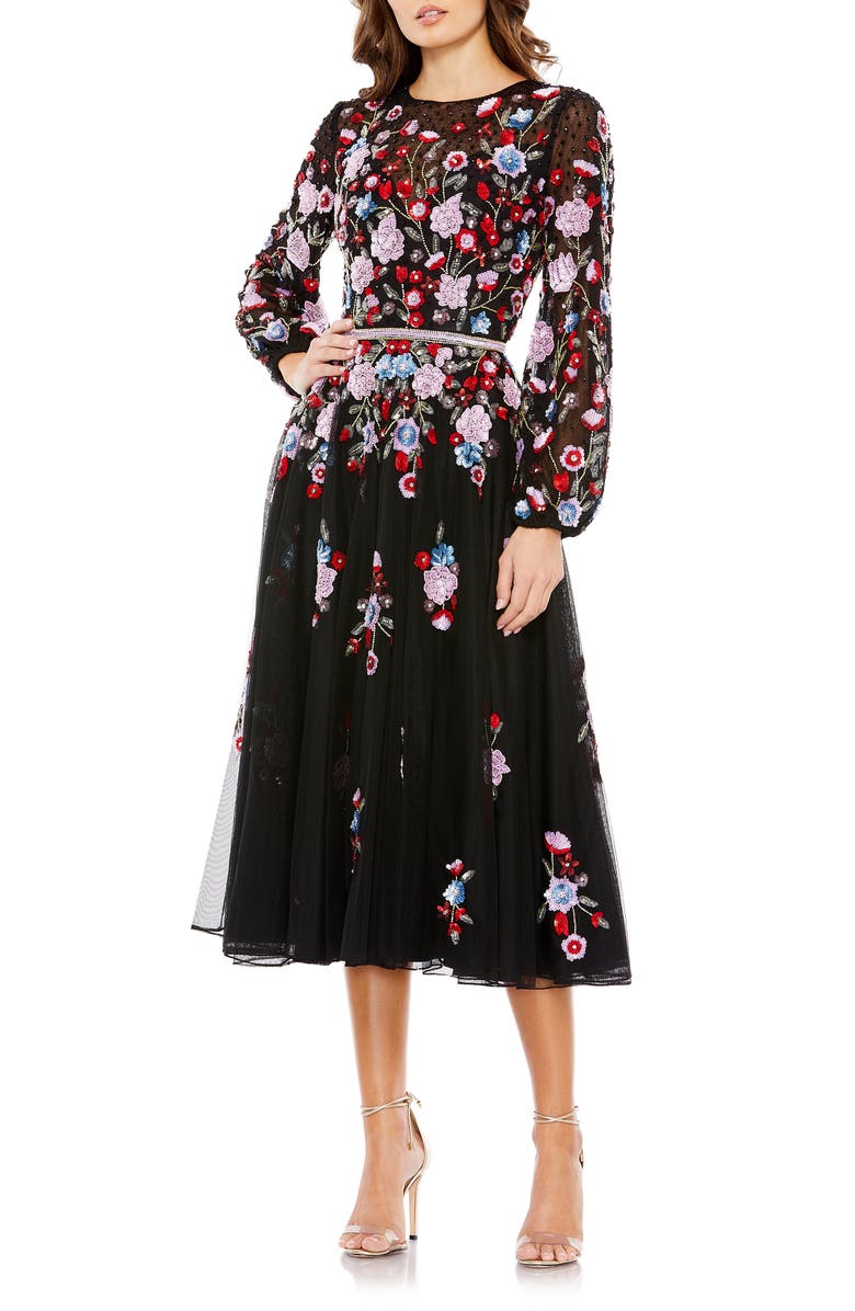 Mac Duggal Sequin Floral Long Sleeve ALine Dress Nordstrom