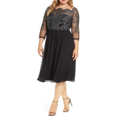 Plus Size Chi Chi London Curve Mya Glitter Embroidered Lace Cocktail Dress, Black
