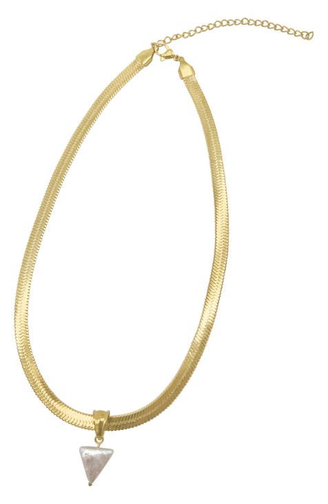 Freshwater Pearl Herringbone Chain Necklace