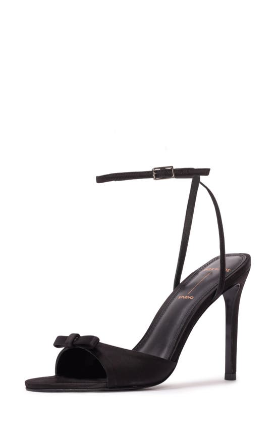 Black Suede Studio Albie Ankle Strap Sandal In Black Satin