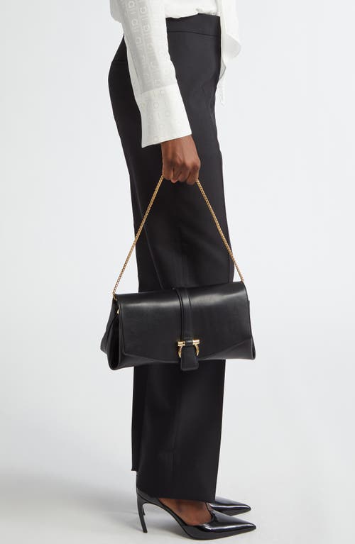 Shop Ferragamo Medium Front Flap Leather Crossbody Bag In Nero