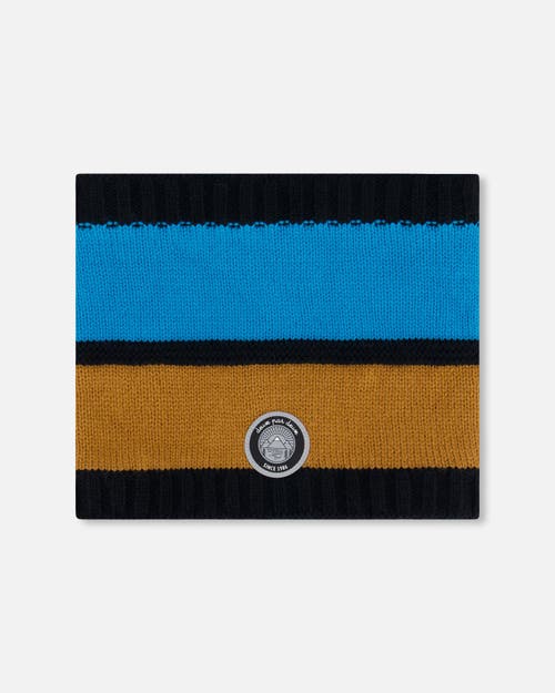 Shop Deux Par Deux Boy's Knit Neckwarmer Blue, Black And Spice In Color Block