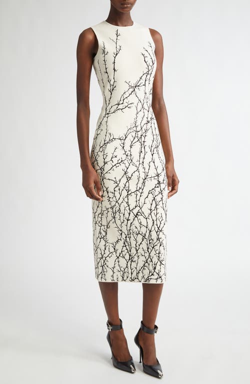 Shop Alexander Mcqueen Thorn Jacquard Knit Midi Dress In Ivory/black