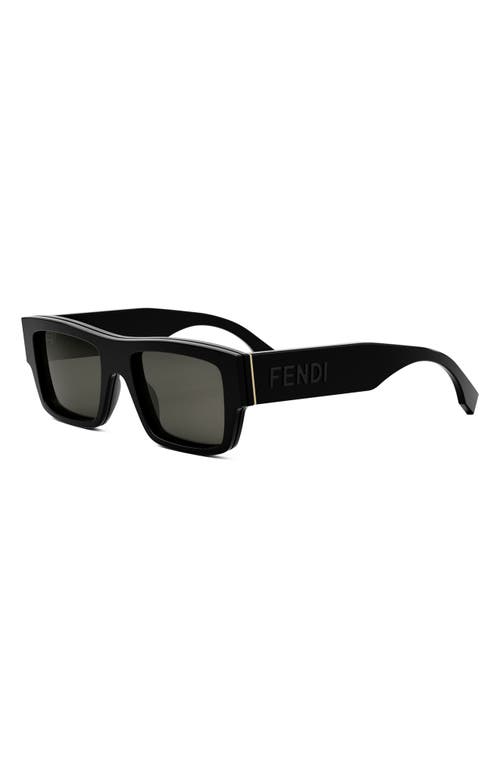 Shop Fendi ' Signature 53mm Rectangular Sunglasses In Shiny Black/smoke