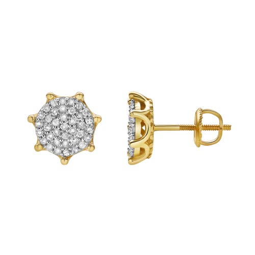 Luvmyjewelry Orchis M 10k Yellow Gold Cluster Diamond Unisex Earrings In 10k Yellow Gold