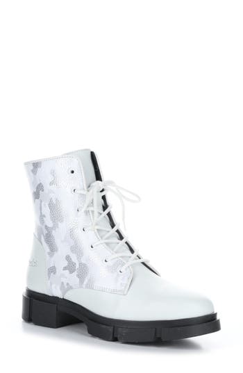 Bos. & Co. Luck Waterproof Combat Boot In White/white/silver