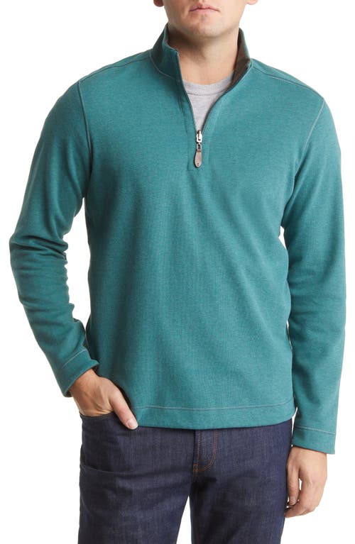 Reversible Cotton Blend Quarter Zip Pullover in Emerald/Brown
