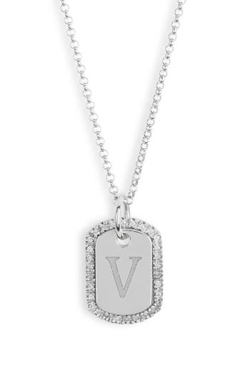 Meshmerise Diamond Initial Dog Tag Pendant Necklace In White-v