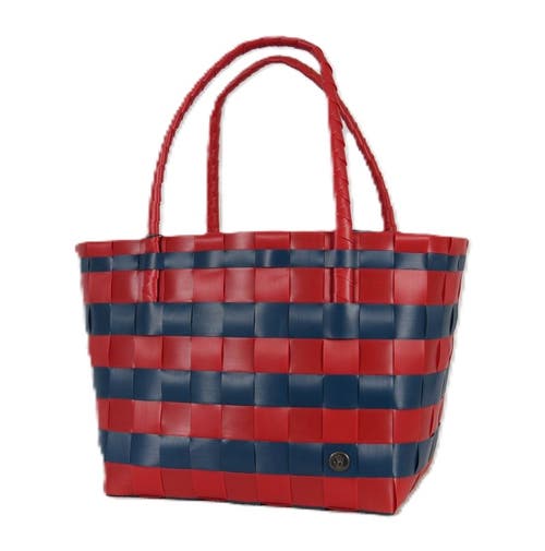 Handed By Paris Spirit Recycled Tote Bags In Ocean Blue/chili Red