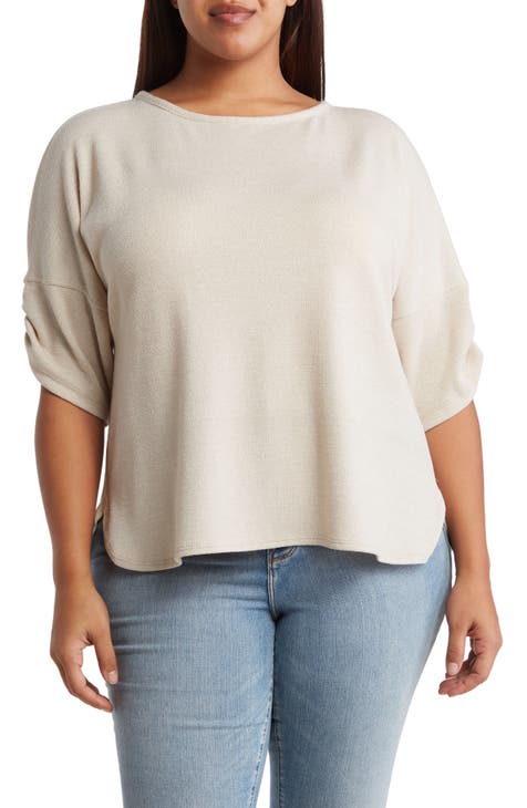 Ruched Sleeve Ribbed Top (Plus)