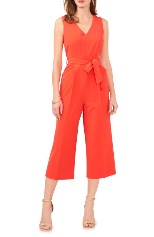 Belted Crop Jumpsuit in Tulip Red
