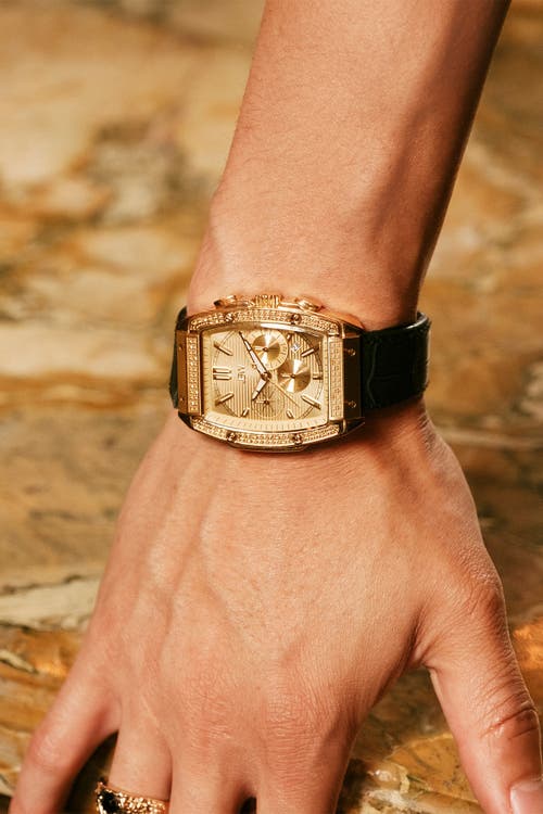 Jbw Men's Echelon Diamond (1/4 Ct. T.w.) Watch In 18k Gold-plated Stainless Steel 41mm In Black