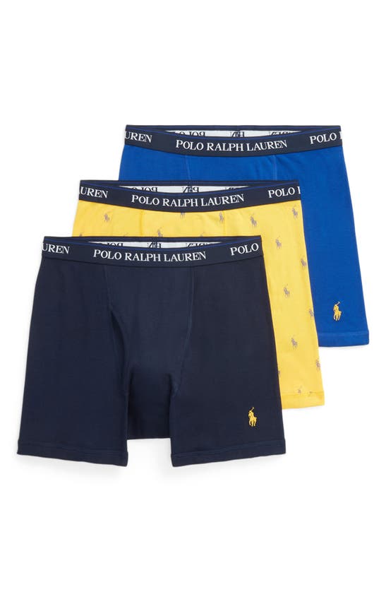 Shop Polo Ralph Lauren Assorted 3-pack Cotton Boxer Briefs In Navy Yellow Royal