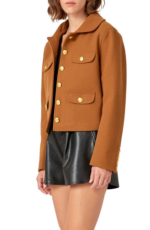 English Factory Button Front Crop Blazer In Olive Brown