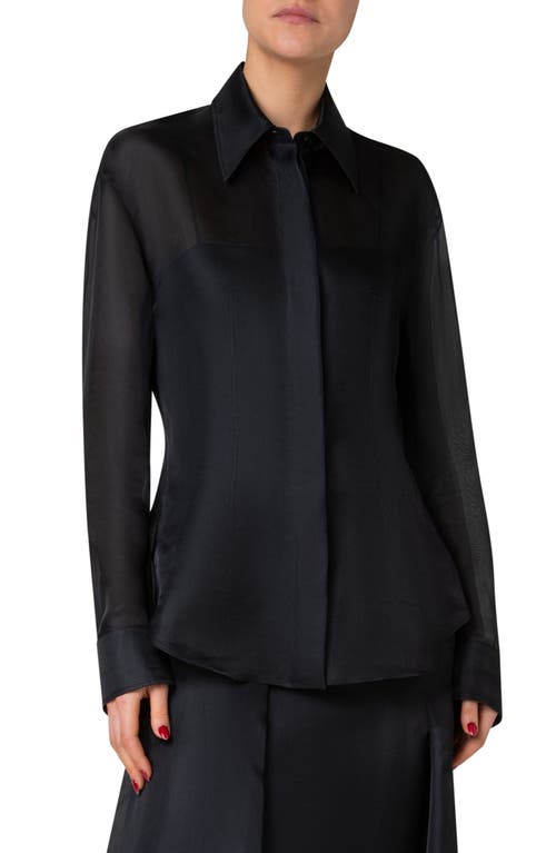 Akris Sheer Silk Organza Button-up Shirt In Black