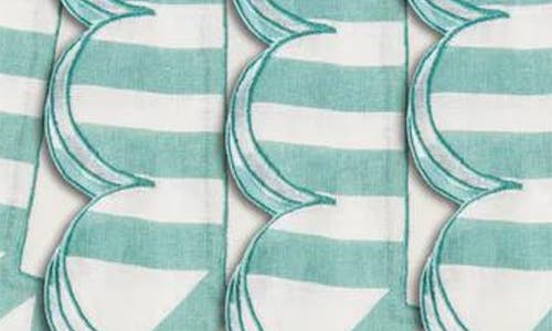 Misette Jardin 4-piece Embroidered Linen Scalloped Stripe Napkin Set In Green