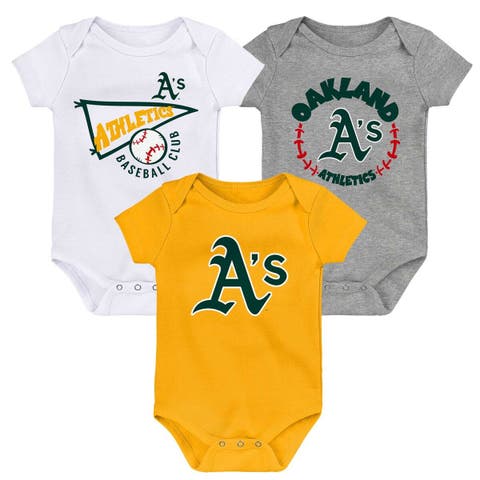 Newborn & Infant Gold/White/Heather Gray Oakland Athletics Biggest Little Fan 3-Pack Bodysuit Set