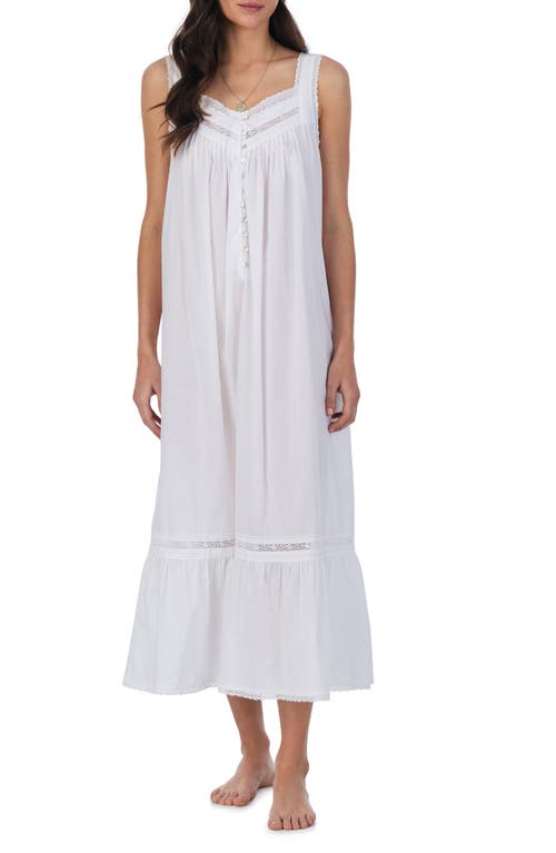 Sleeveless Cotton Ballet Nightgown in White