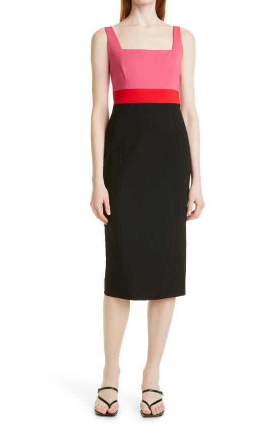 Donna Karan Square Neck Colorblock Dress In Raspberry Combo Modesens