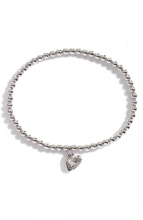AJOA Heart Charm Beaded Stretch Bracelet in Rhodium at Nordstrom