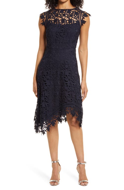 Lace Asymmetric Cocktail Dress in Navy
