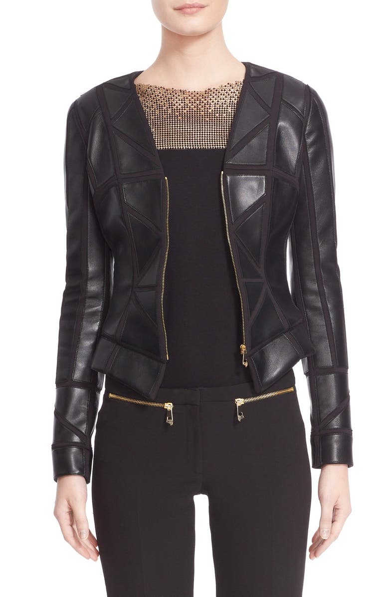 Versace Collection Leather Trim Jacket | Nordstrom