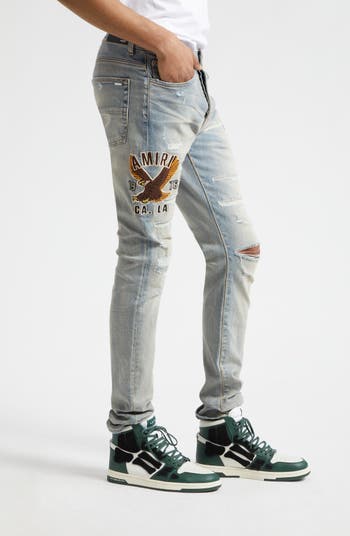 AMIRI, Varsity Eagle Logo Distressed Skinny Jeans, Men