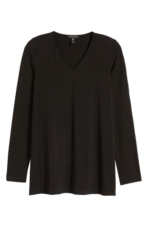 Eileen Fisher Long Sleeve V-neck Tunic Top In Black