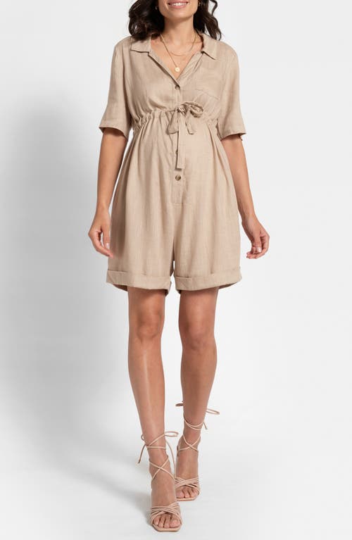 Shop Seraphine Utility Maternity/nursing Romper In Sand