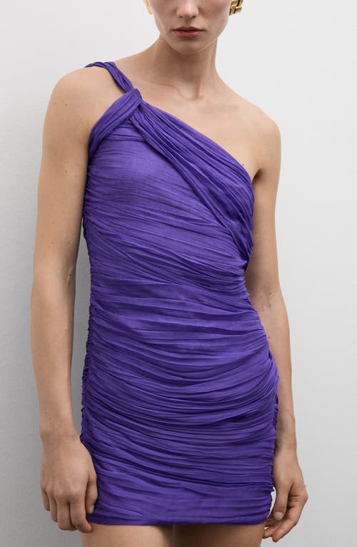 Shop Mango Ruched One-shoulder Minidress In Purple