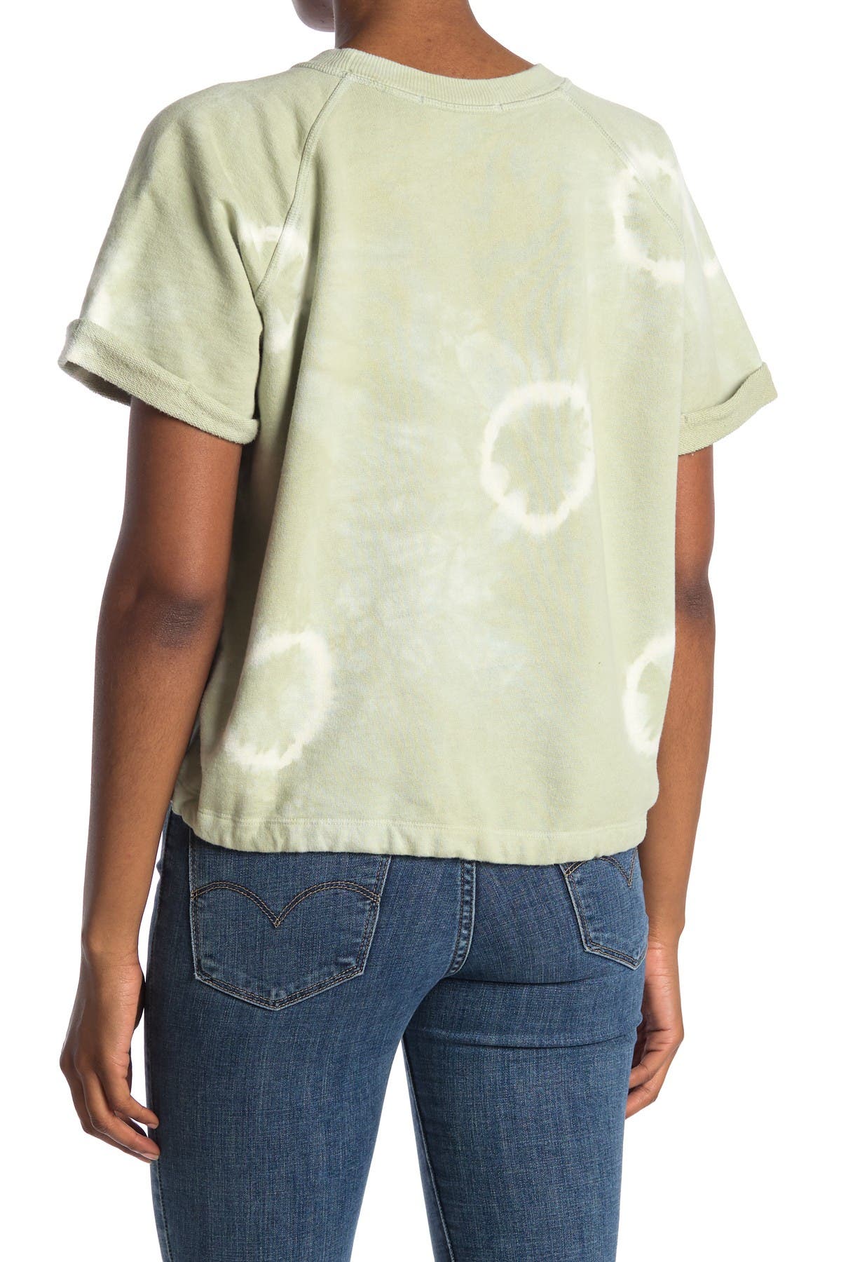 Etica Lindsay Tie Dye Drawstring Hem Top In Medium Green