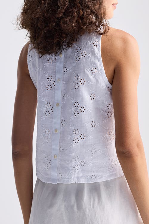 Reistor Button Back Embroidered Crop Top In Coconut White