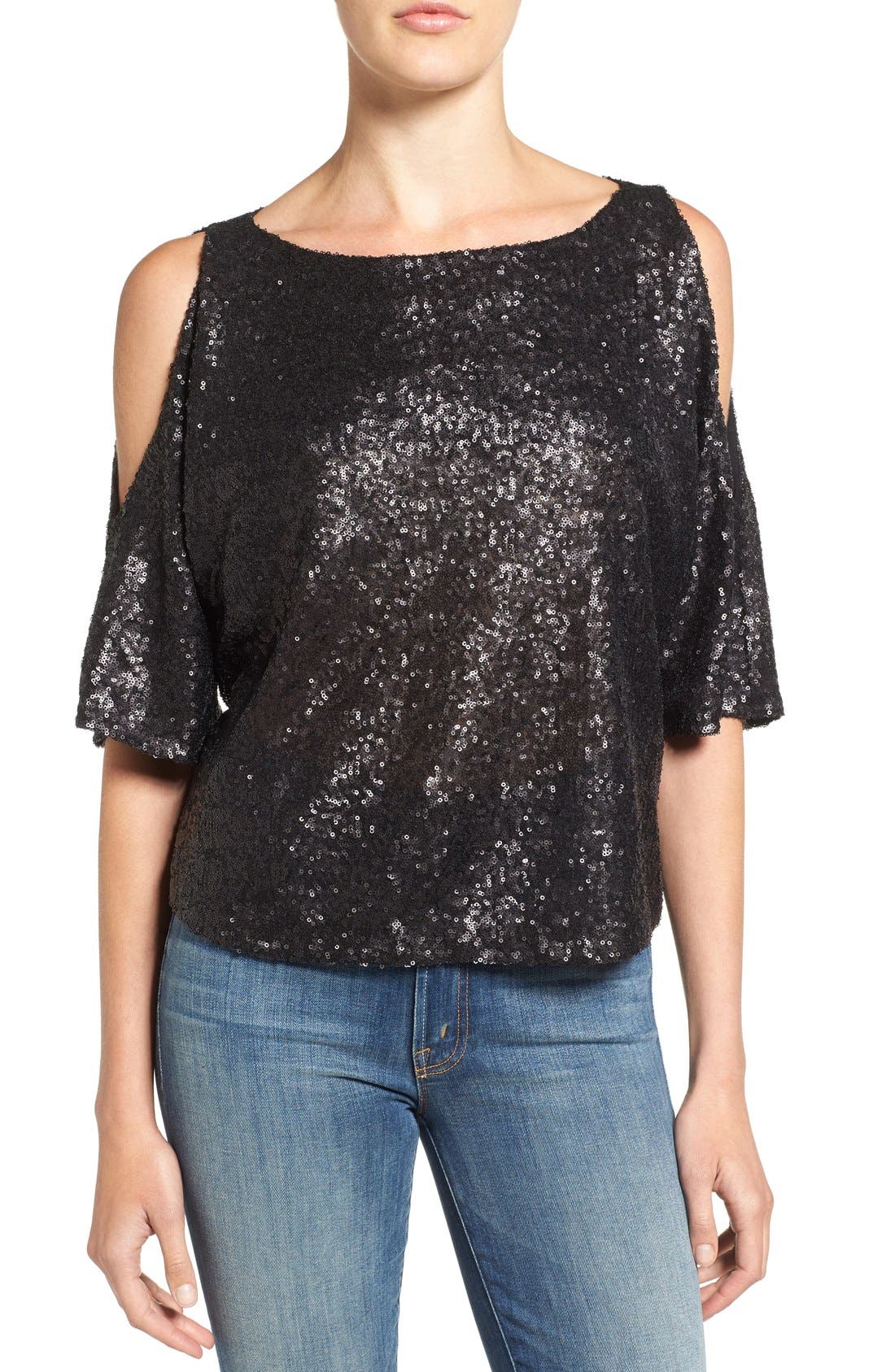 Splendid Sequin Cold Shoulder Top Nordstrom