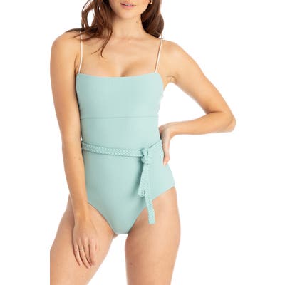 Tavik Ribbed Belted One-Piece Swimsuit, Blue/green