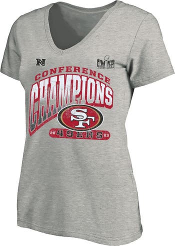Women's Heathered Gray San Francisco 49ers Plus Size Lace-Up V-Neck T-Shirt