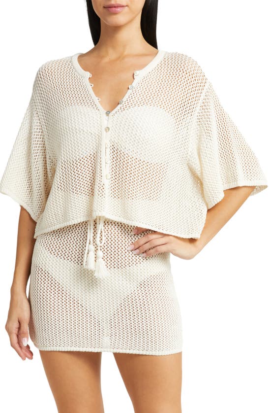 Shop L*space Coast Is Clear Open Stitch Cotton Crop Cardigan In Cream