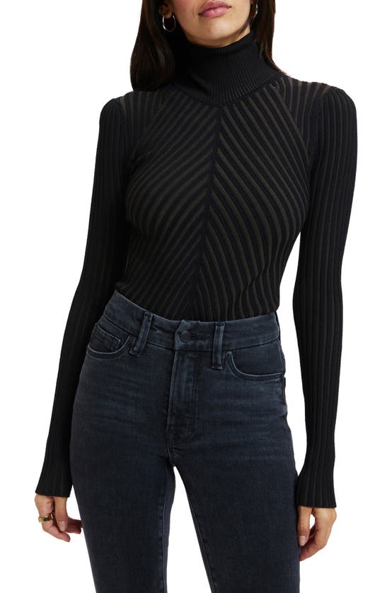 Good American Rib-knit Mock Turtleneck Bodysuit In Black001