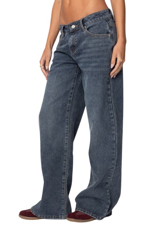 Edikted Ace Low Rise Wide Leg Jeans In Dark-blue