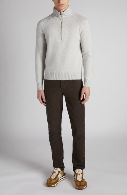Tom Ford Slim-fit Leather-trimmed Wool And Cashmere-blend Half-zip Sweater In Pale Grey