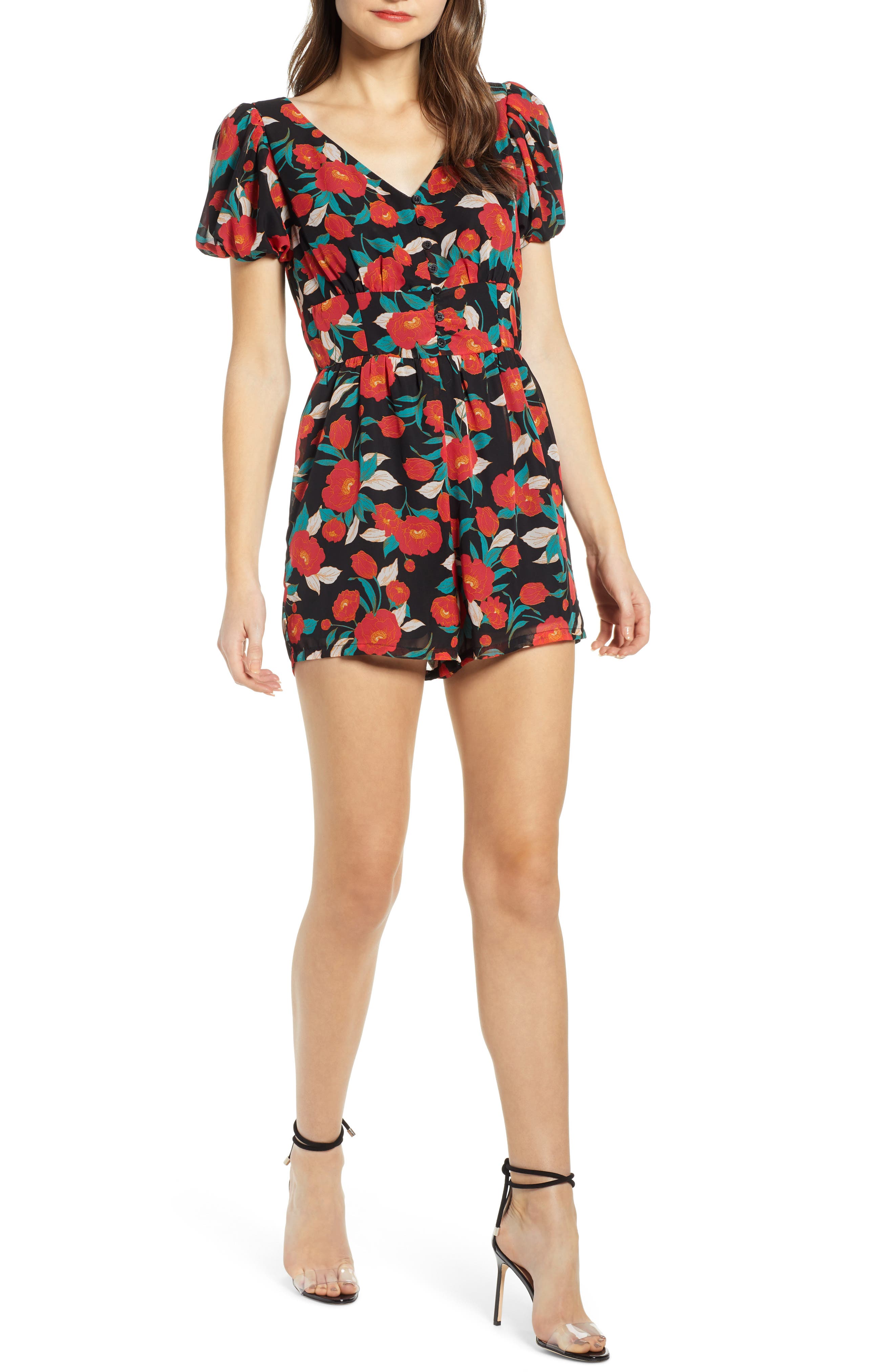 Leith Button Front Romper, Black