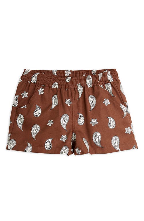 Mini Rodini Kids' Paisley Pull-On Organic Cotton Shorts in Brown 