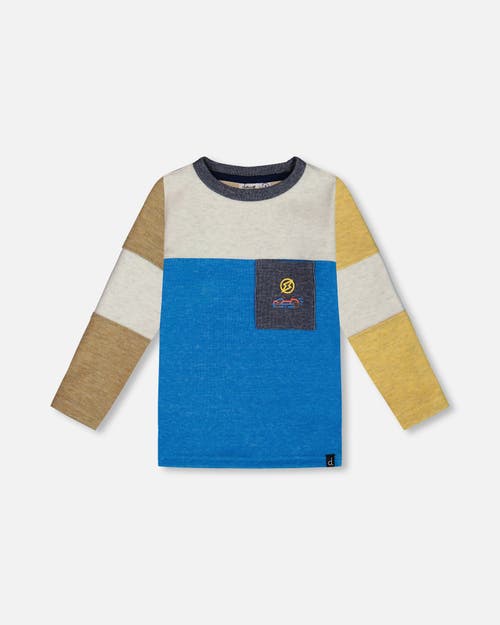 Shop Deux Par Deux Little Boy's Super Soft Colorblock Brushed Jersey T-shirt With Pocket In Blue Aster