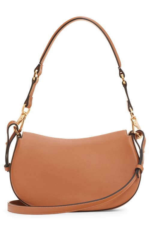 Shop Valentino Garavani Small Vlogo Leather Saddle Shoulder Bag In Almond Beige