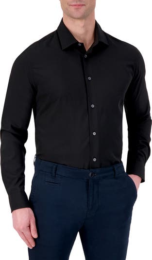 4X Stretch Slim Fit Solid Black Dress Shirt