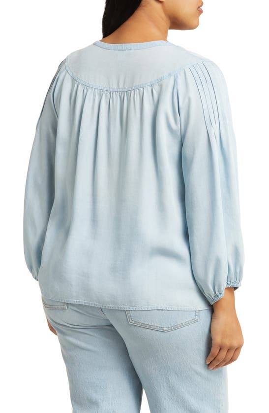 Shop Caslon Pintuck Detail Chambray Top In Ice Wash
