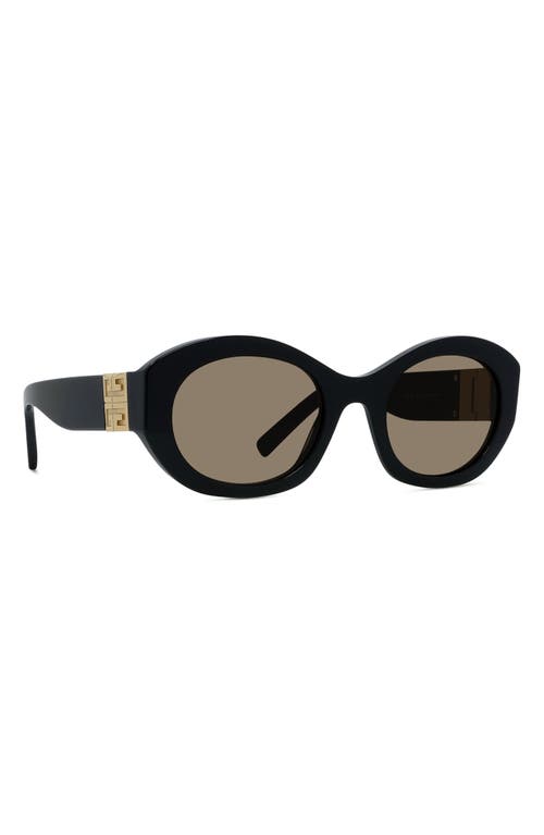 Shop Givenchy 4g Oval Sunglasses In Shiny Black/brown