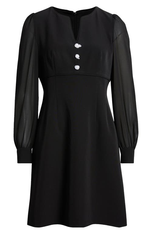 Anne Klein Sheer Long Sleeve Flare Dress In Black