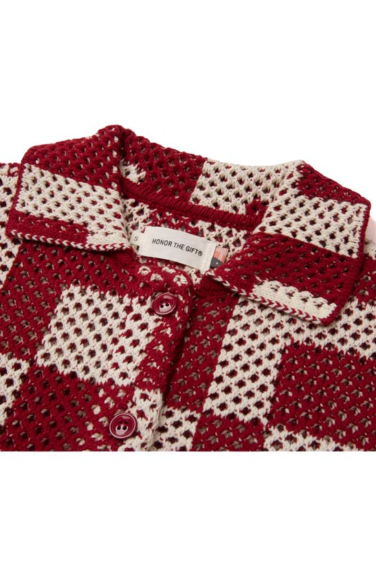 Shop Honor The Gift Crochet Short Sleeve Button-up Shirt In Brick